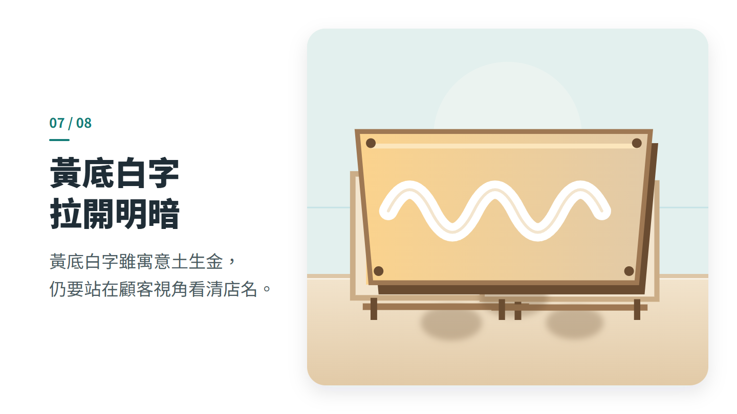 黃底白字 拉開明暗