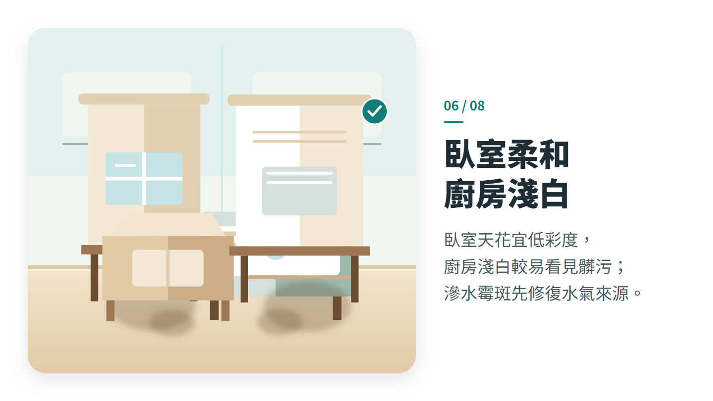 臥室柔和 廚房淺白