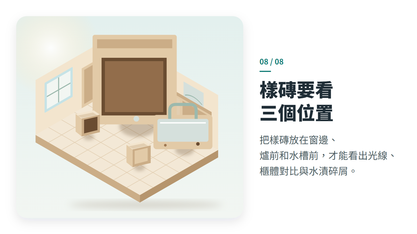樣磚要看 三個位置
