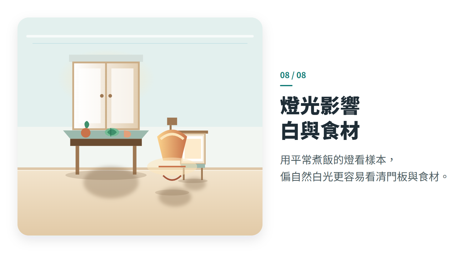 燈光影響 白與食材