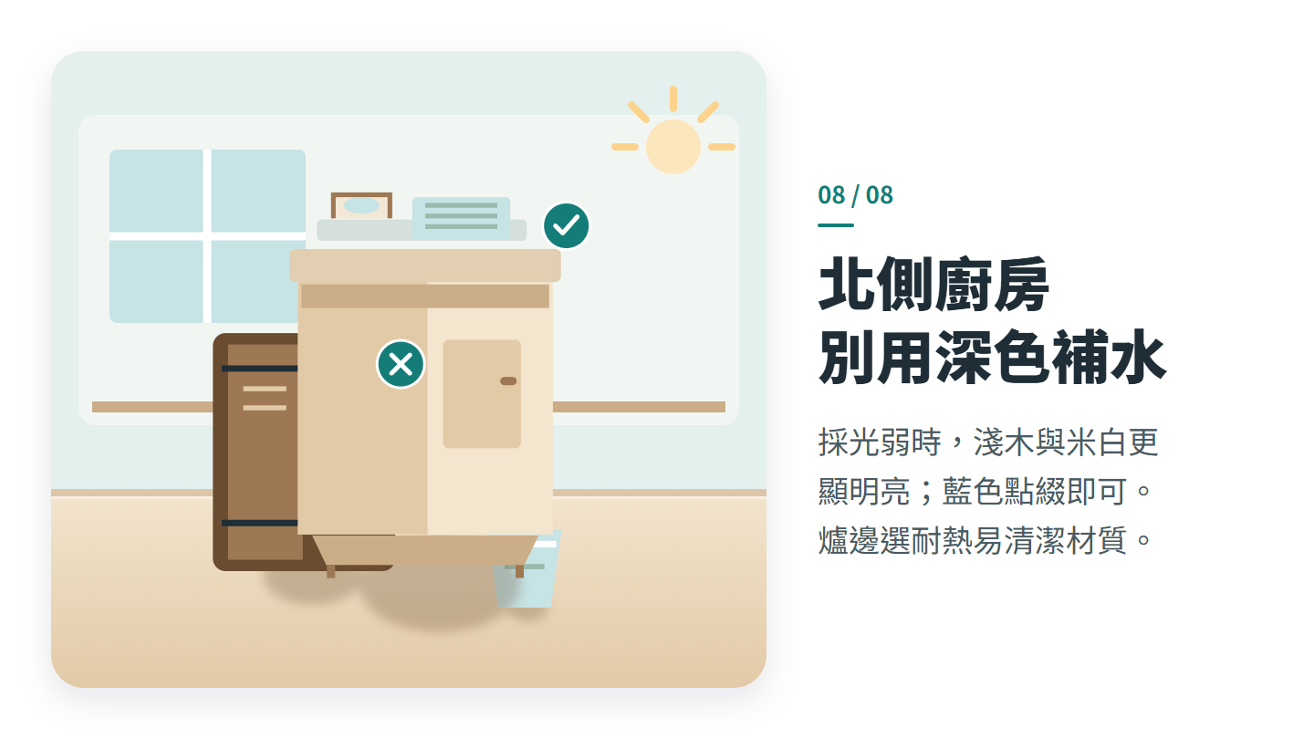 北側廚房 別用深色補水