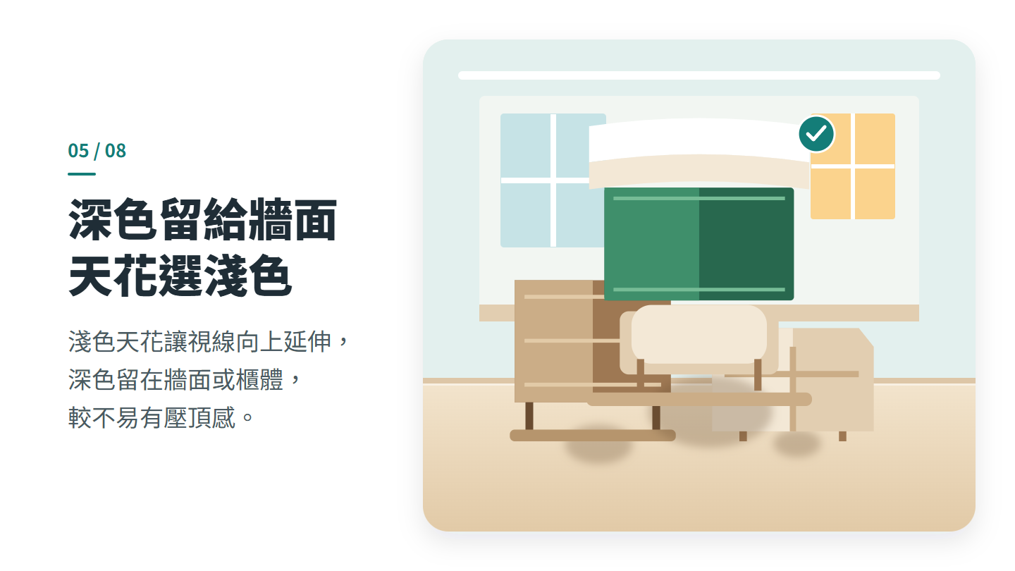 深色留給牆面 天花選淺色